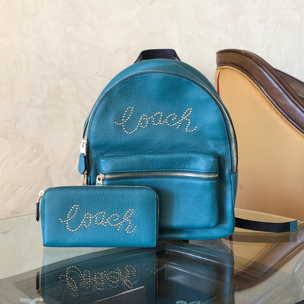 Nwt Coach Studded Md Charlie Backpack&Wallet
